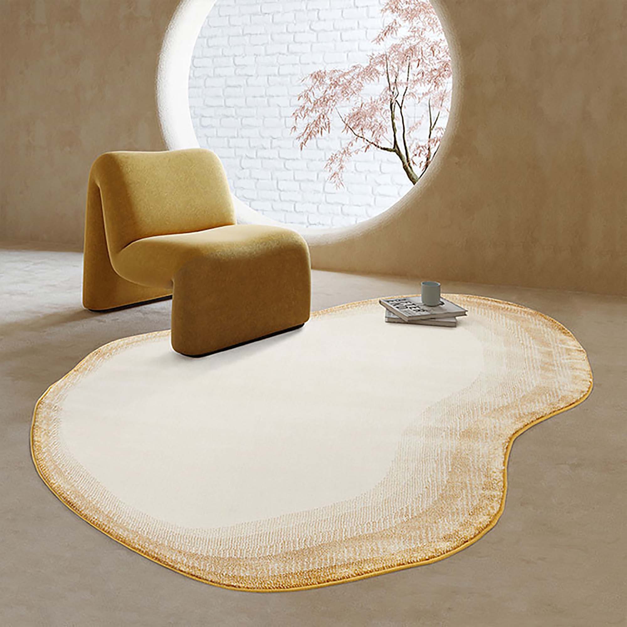 Shaped Rug Golden Rug Bedroom Decor Rug Housewarming Gift Etsy