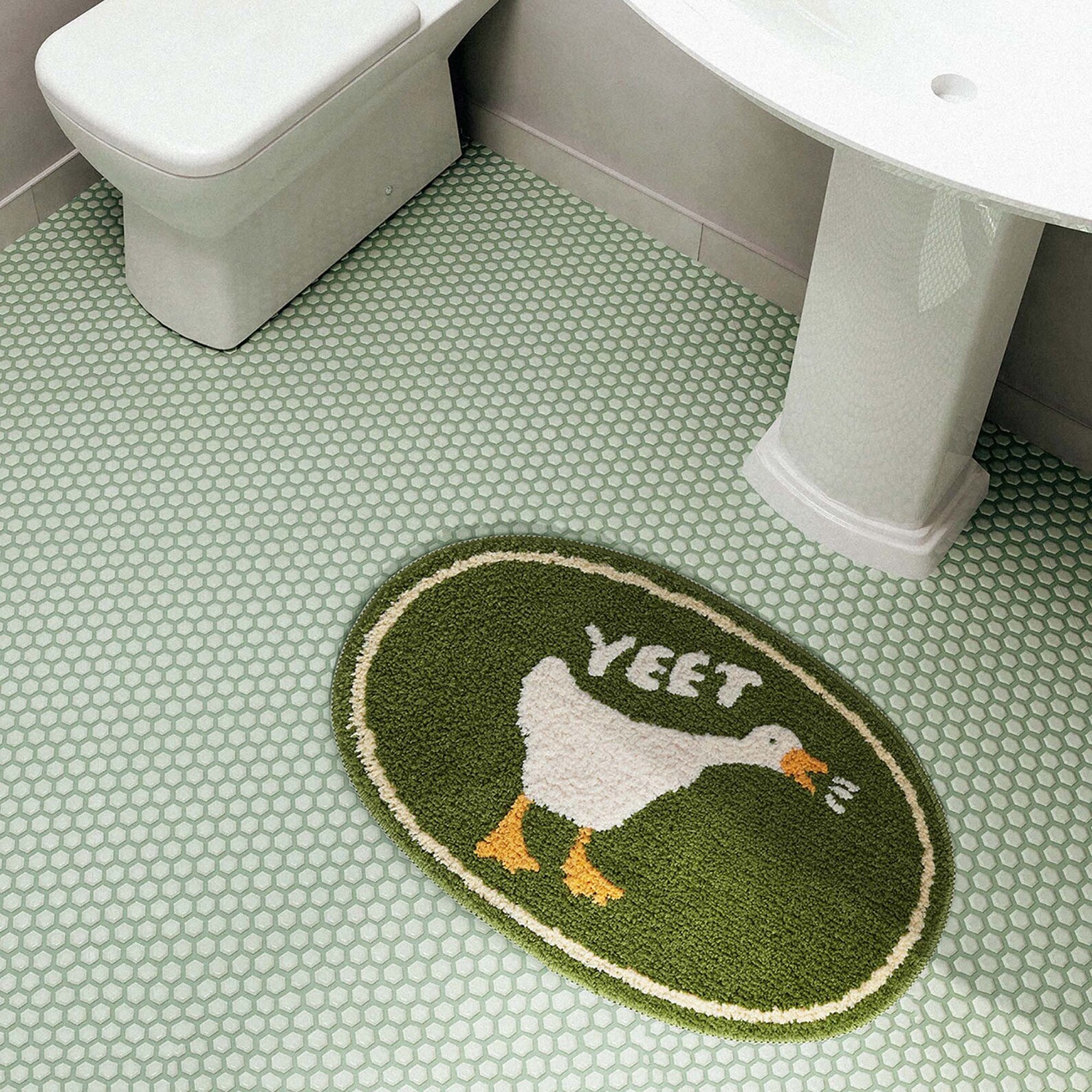 Green Duck Carpet Rugcartoon Duck Pattern Bath Matsnon Slip Etsy