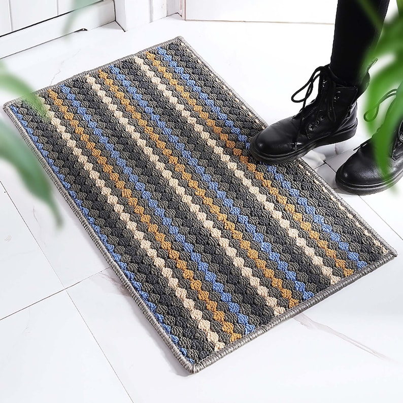 Alfombrillas de puerta tejidas de rayas de bloqueo de color | Etsy