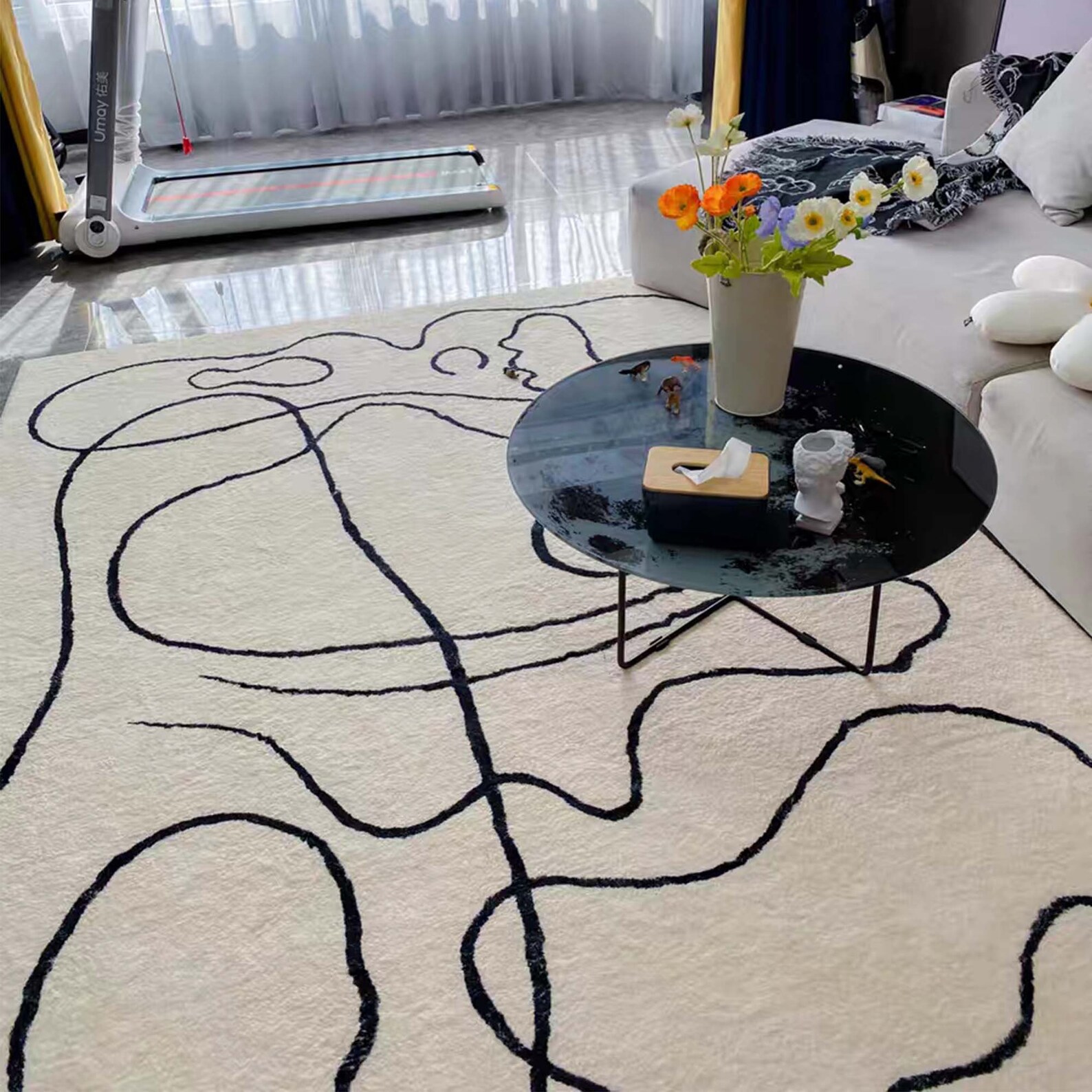 Minimalist Black and Beige Line Rugsmodern Abstract Line Rugs Etsy