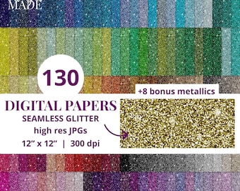 Sparkly Glitter Repeating Seamless Pattern Background Digital Paper Pack Craft Bundle, 130 Colors Commercial Use Instant Download JPGs