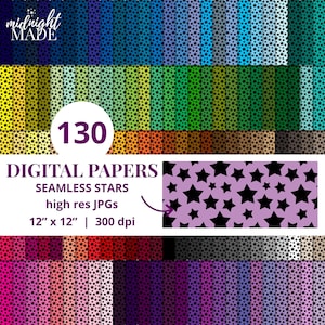 Scattered Black Stars Repeating Seamless Pattern Background Digital Paper Pack Craft Bundle, 130 Colors Commercial Use Instant Download JPGs