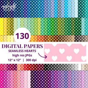 Small White Hearts Repeating Seamless Pattern Background Digital Paper Pack Craft Bundle, 130 Colors Commercial Use Instant Download JPGs