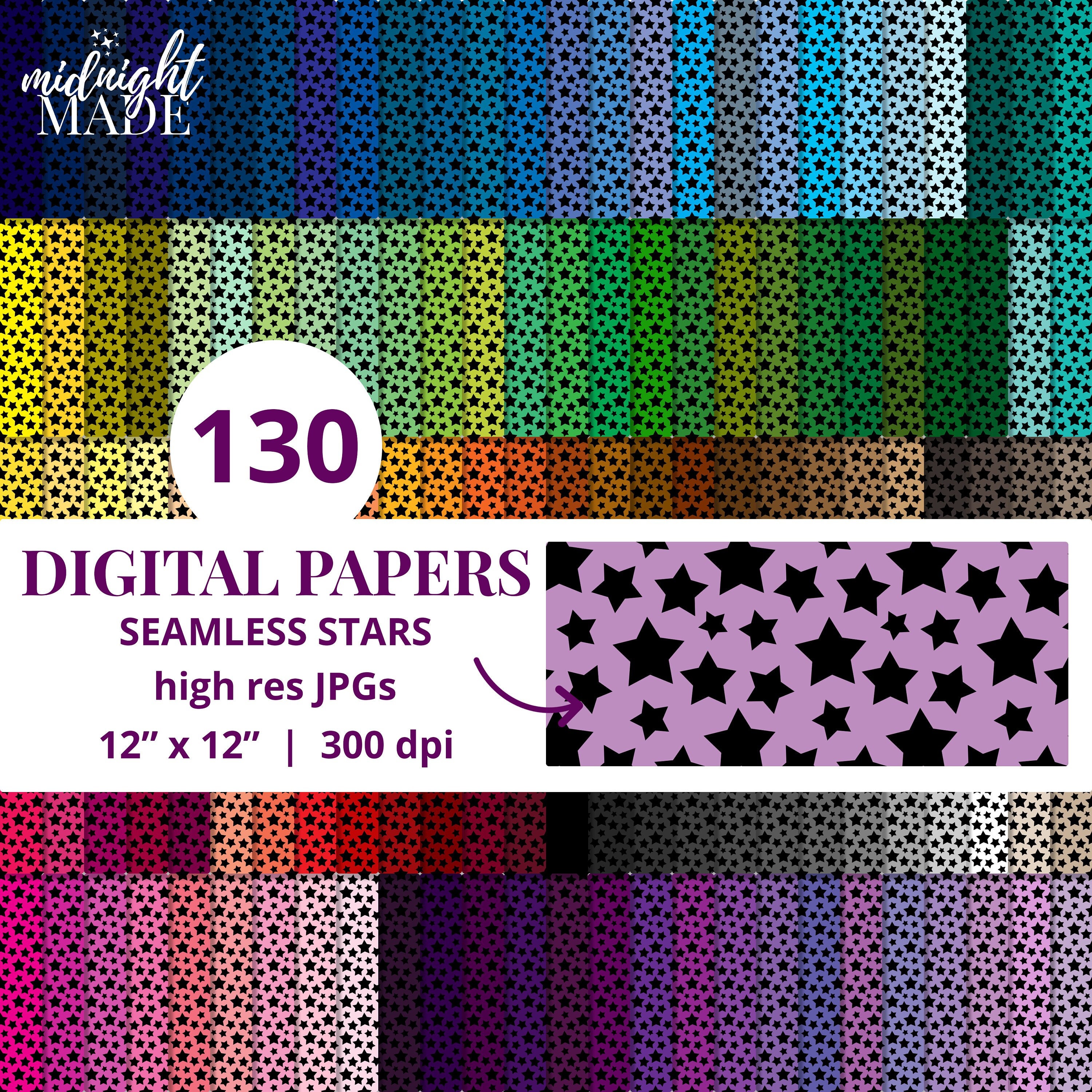 Black Stars Digital Paper Pack Commercial Use Rainbow Mini Star Seamless Pattern Background Craft Bundle Download 130 High Res JPGs