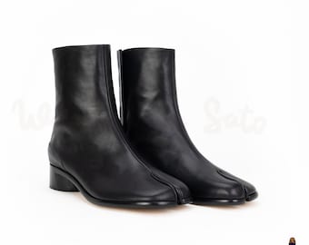 Women’s/men’s leather Tabi split-toe black boots with 3cm heel height EU35-48