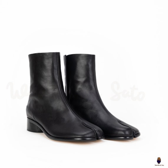 mens Leather Tabi Split-toe Boots Zip 