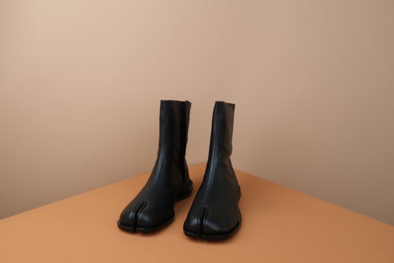 Herren Damen Split Toe schwarze Leder 