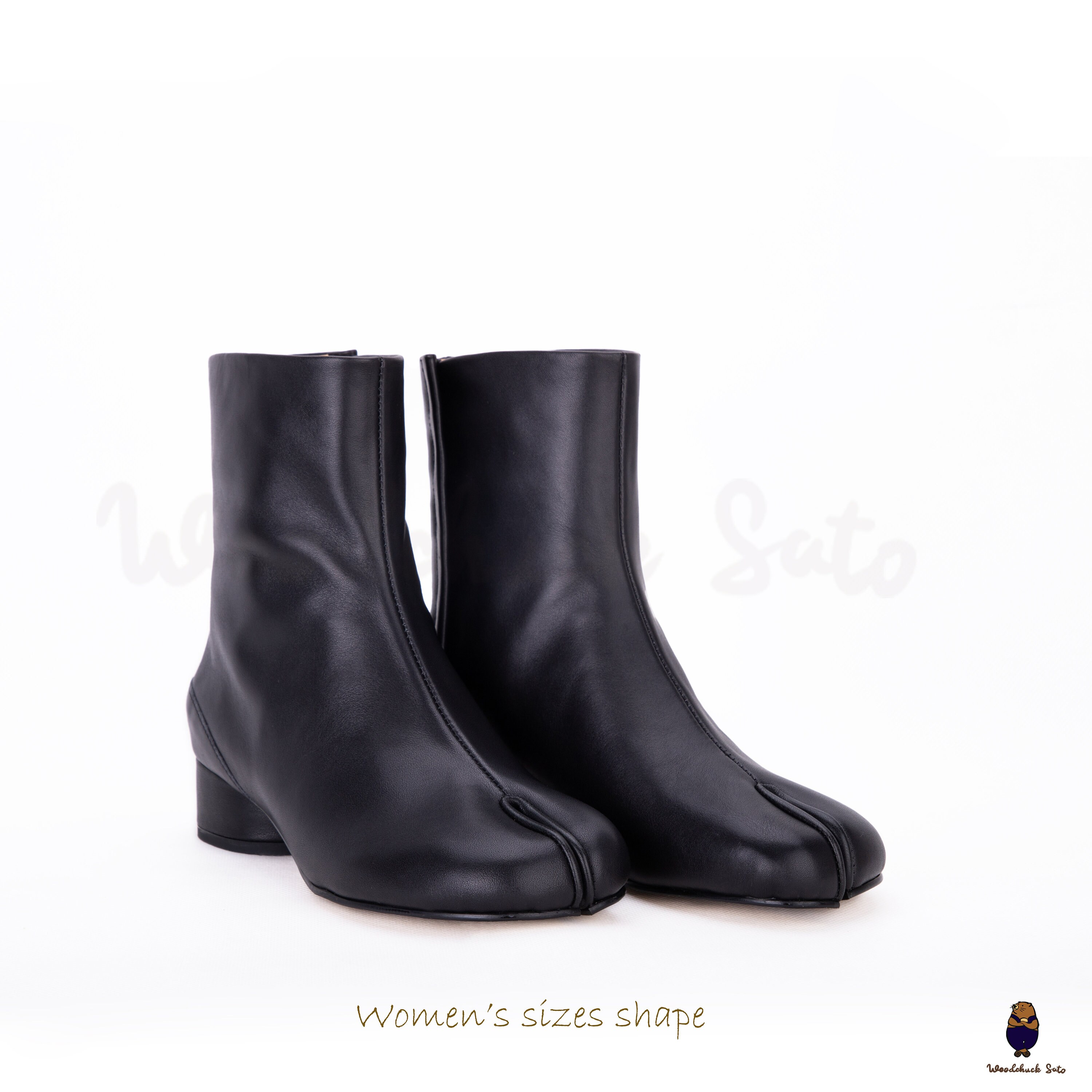 mens Leather Tabi Split-toe Boots Zip 