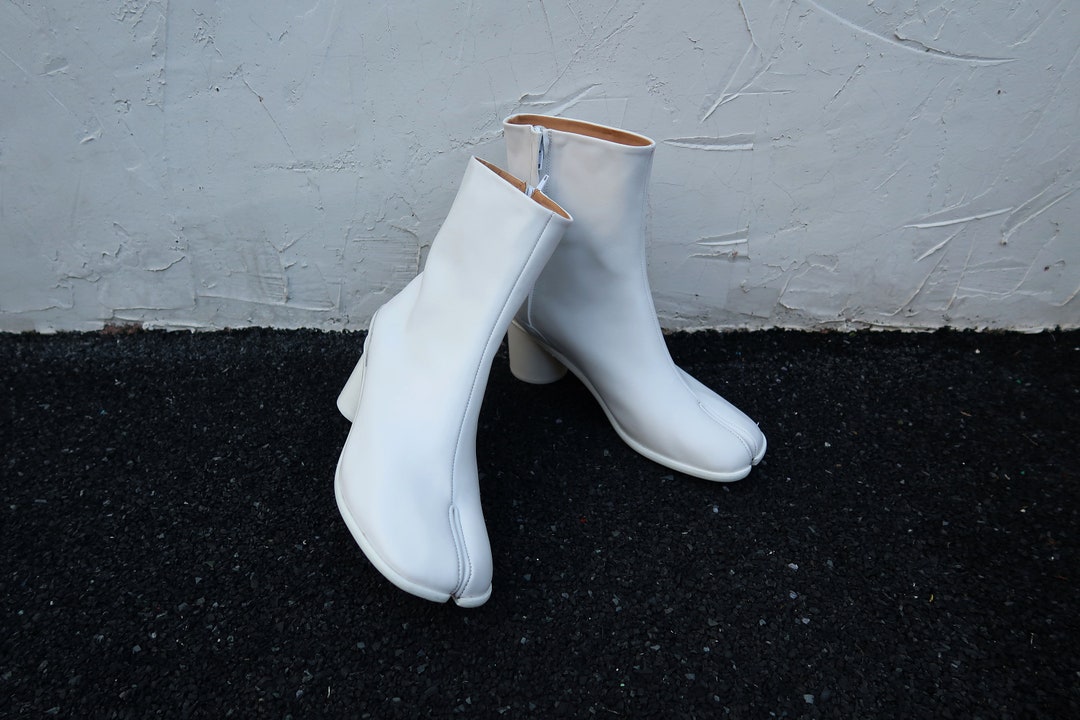 New Tabi Split-toe Leather Mens Womens White Boots Calfskin - Etsy UK