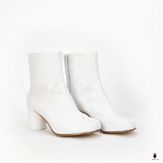 Tabi Split Toe Men's Women's 8cm Heel Leather Boots EU35-49