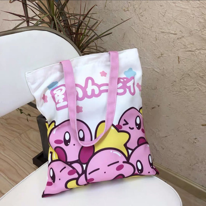 Kirby tote bag/ kirby canvas bag/ handmade kirby tote bag/ Etsy
