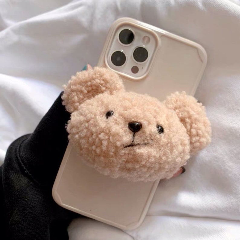 Cute plush bear pop socket teddy bear pop socket mobile phone grip holder bear phone grip holder cute pop socket fun pop socket