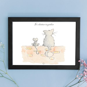 Illustration "chat et souris" - Impression d'art - Affiche A4, A5, A6 - Décoration maison - Idée cadeau - dessin fait main - illustration