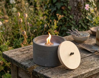 Kerzenfresser Outdoor m. Dauerdocht für Kerzenreste - 18 x 11 cm - Wachsfeuer f. Terrasse, Garten & Balkon- Handmade in Hessen !