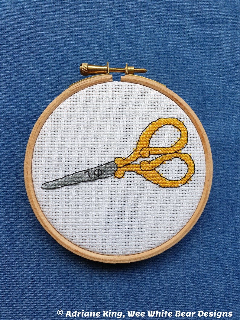 Gold Embroidery Scissors Cross Stitch Pattern, Instant Download, PDF