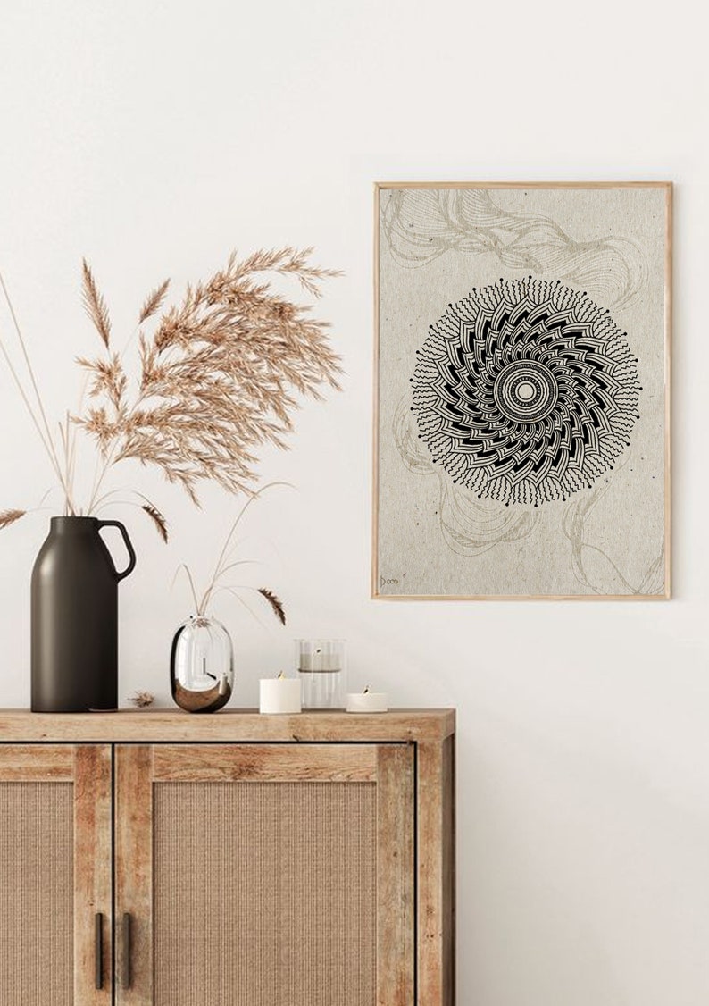 Mandala Art Print, Black White Boho Wall Art Télécharger, Mandala Wall