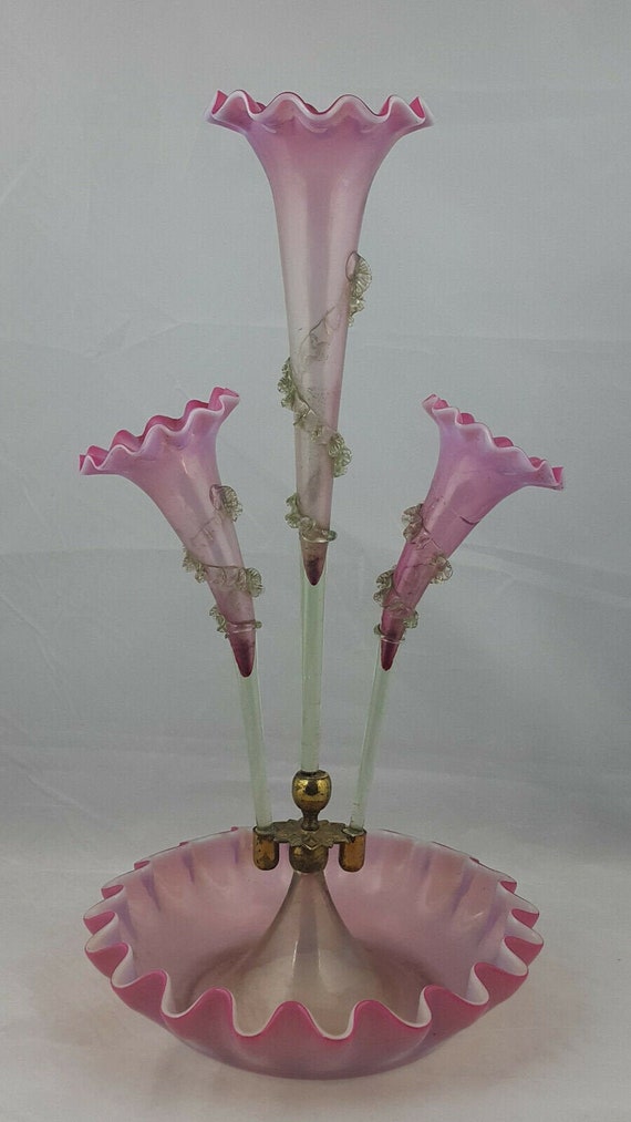 Three Piece Victorian Glass Epergne - Cracked