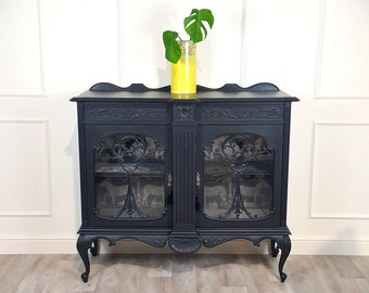 Victorian Carved Black Sideboard Display Cabinet - F289