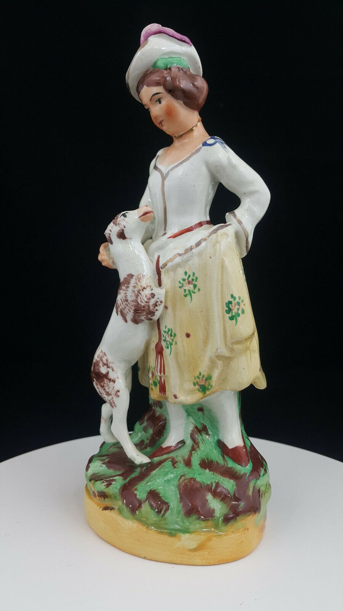 Staffordshire Figurine Lady With Dog Restored/Broken | Etsy