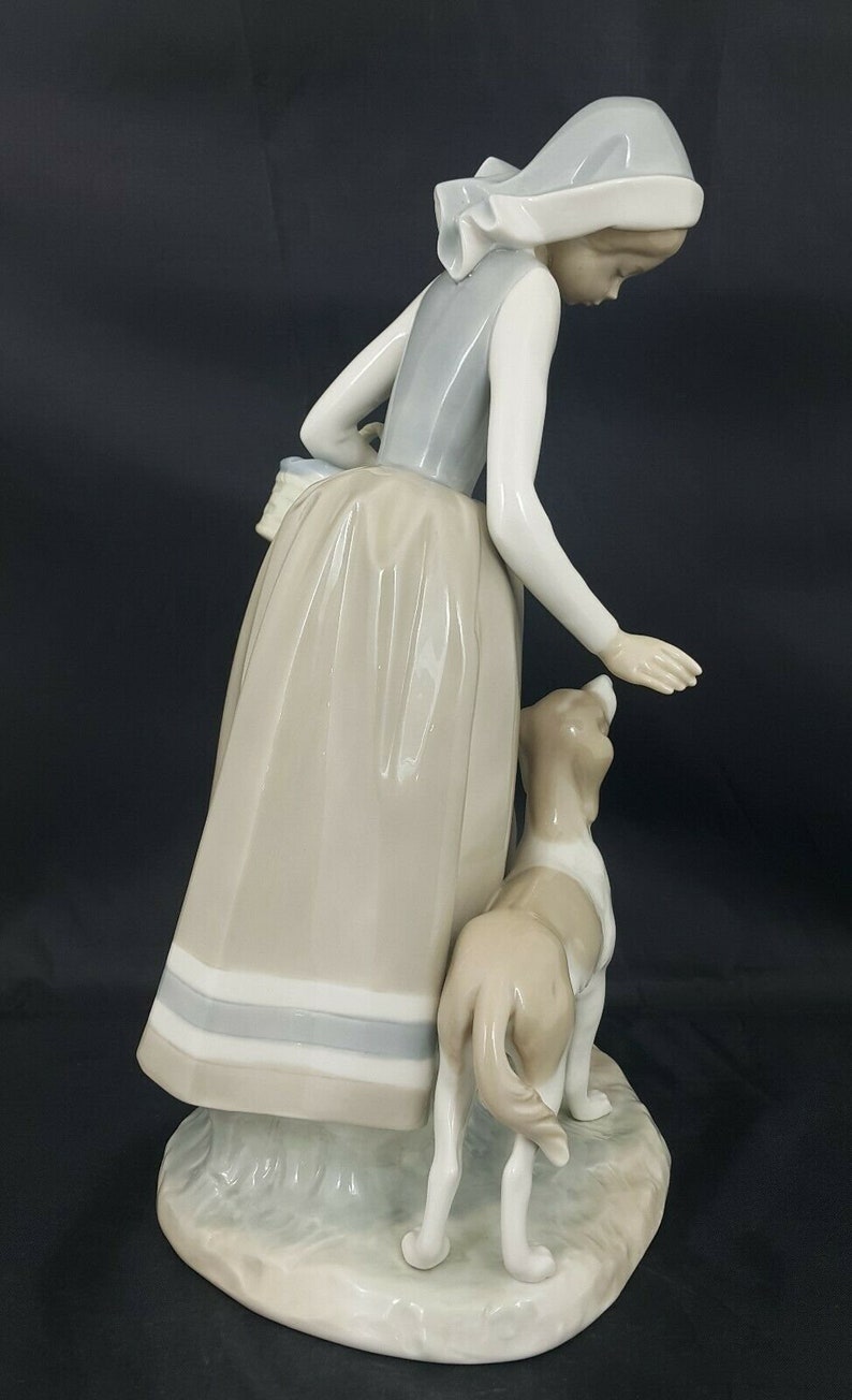 Lladro NAO Figurine Girl with Basket and Dog Etsy