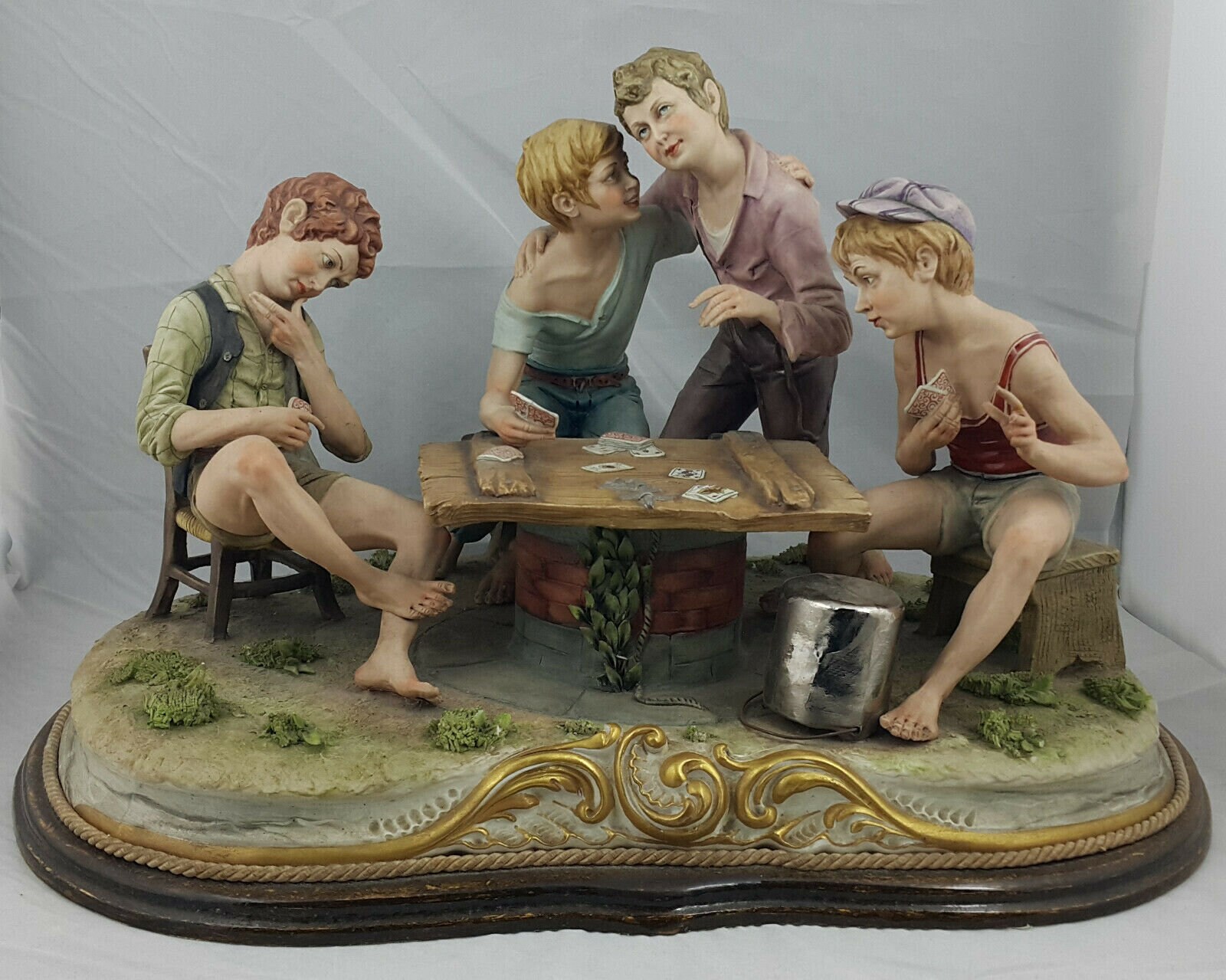 Capodimonte Figurine Boys Playing Cards Large & Heavy Etsy