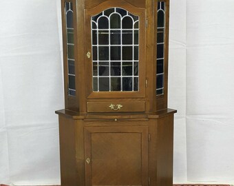 20th Century Corner Cabinet With Leaded Glass Doors A Cupboard