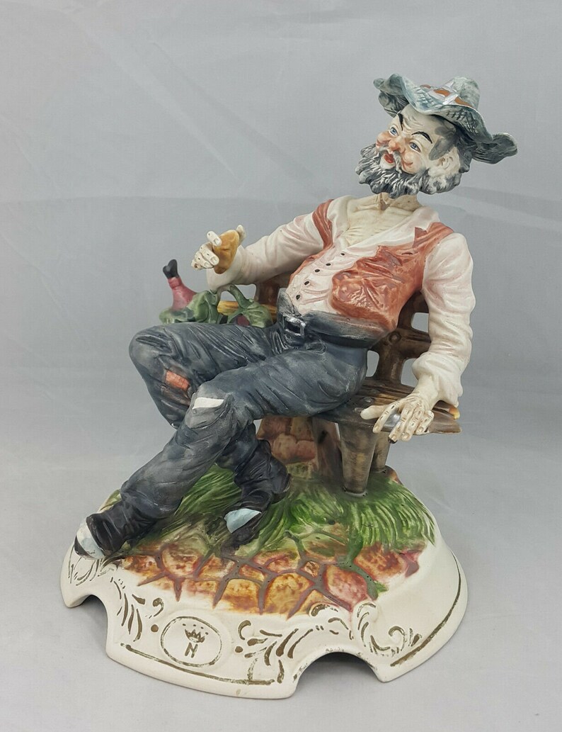 Capodimonte Large Figurine Tramp on Bench | Etsy
