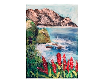 Hawaii pintura arte original paisaje tropical montañas marinas pequeño arte hogar decoración Hawaii pintura regalo de Ucrania