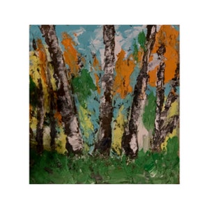 Trees Painting Abstract Birch Artwork Small Bright Painting Impasto Wall Art Landscape Ukrainian Artist