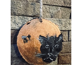 Cat ornament Christmas Cat Painting on Wood Original Artwork Small Painting Ornaments