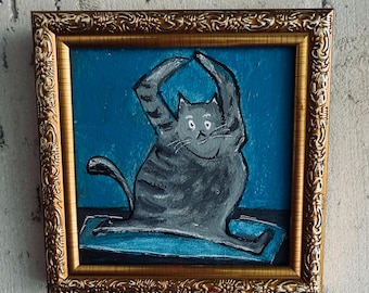 Cat Painting: Acrylic Original Art - Fanny Cat 4x4"