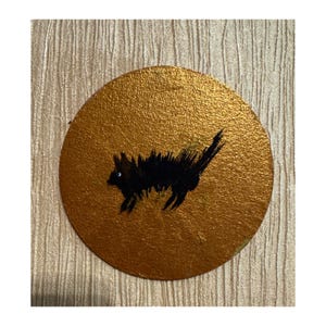 Peinture acrylique de chat noir, tableau rond, art mural, décoration, art naïf, ornement miniature, 4x4, vendeur ukrainien