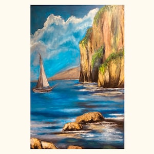 Mykonos pintura arte original grécia paisagem mar mediterrâneo pintura a óleo original 35 por 24 polegadas artista ucraniano