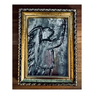 Mini pintura de arte nativo americano abstracto acrílico 3x5 pulgadas obra de arte original enmarcada