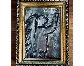 Mini Art Painting Native American Abstract Acrylic 3x5 inch Original Artwork in Framed