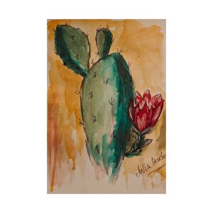 Cactus pittura arte originale pittura ad acquerello pittura murale originale carta da acquerello A4