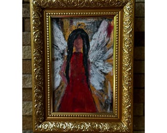 Angel Painting Abstract Original Art Acrylic 4x6 Small artwork Christmas Gift for Her from Ukraine