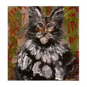 Regal Maine Coon chat peinture acrylique Original Art Maine Coon pet décoration murale art abstrait par Julia Dond