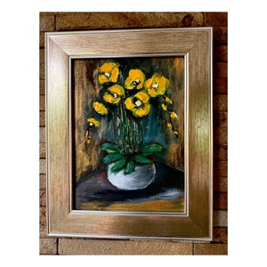 Orchid Painting , Original Acrylic Art , Yellow Flowers , Botanical Floral Artwork 6&#39;&#39; by 8&#39;&#39; , Ukrainian artist