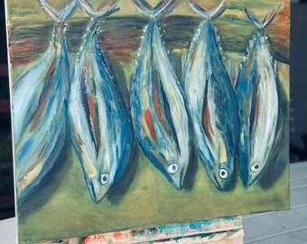 Tuna fish. The painting is painted in oil on canvas