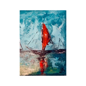 Włochy malowanie łodzi na morzu oryginalna sztuka żaglówka Wall Art wodospad malarstwo włochy Impasto malarstwo krajobraz 7x9 ukraiński sklep