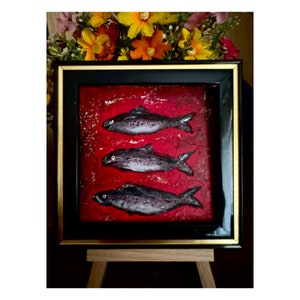Sardine Fish Painting on board Fish Acrylic Original Art Wall Decor Wall Art in Framed Ukrainian artist