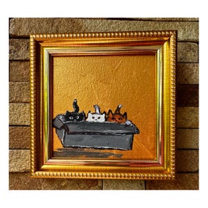 Chatons dans une boîte Peinture Mini Chats Acrylique Art Original / Peint à la main 4x4 pouces Miniature