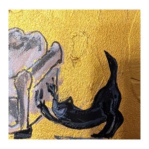 Peinture de chat noir encadrée 4x4 po Peinture originale faite à la main Portrait de chat Œuvre d'art miniature de chat Cadeau Fête des Mères par Julia Bond
