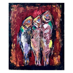 Fish Painting Abstract Original Art Kitchen decor Acrylic artwork 10x12 Handmade Gift Ukrainian Artist