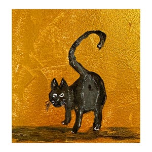 Chat noir mini Peinture Acrylique Mur Art Chat Portrait Original Peinture faite à la main Ornement miniature 4 x 4 Cadeau amoureux des animaux de compagnie