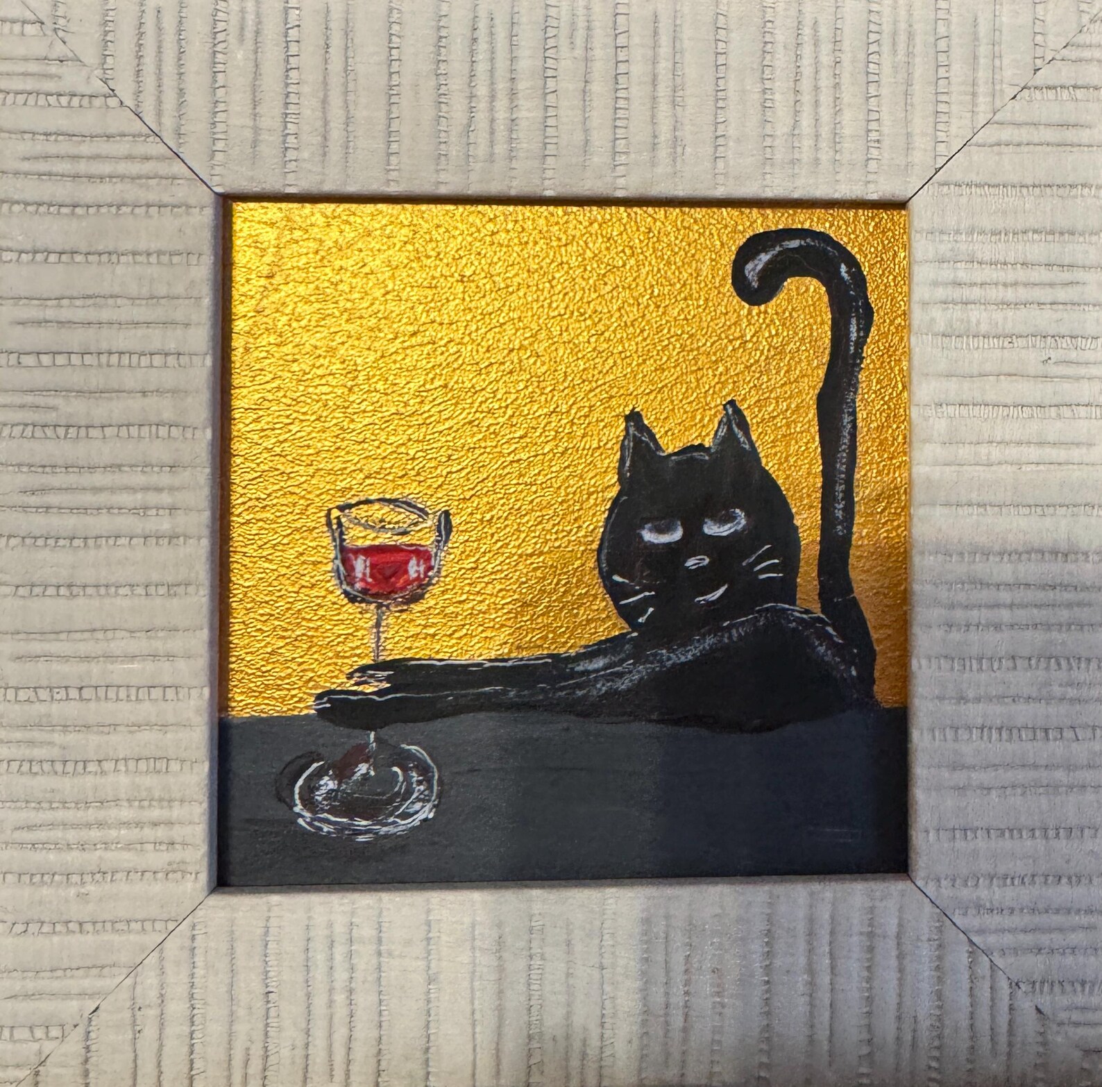 Black Cat Painting With a Glass of Wine: Original Art Wall Artwork ...