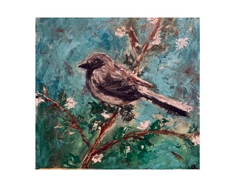 Bird Oil Painting Original Bird 10x11 Painting Small Artwork, Art Oil artwork Ukrainian artist