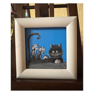Mini tableau un chat noir paresseux #88 dans une peinture originale faite à la main cadre 4x4 Décoration murale Art miniature amoureux des chats