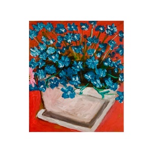 ACEO Blue Daisy Painting Flowers Original Art Abstract Flower Artwork Flowerpot Original Painting
